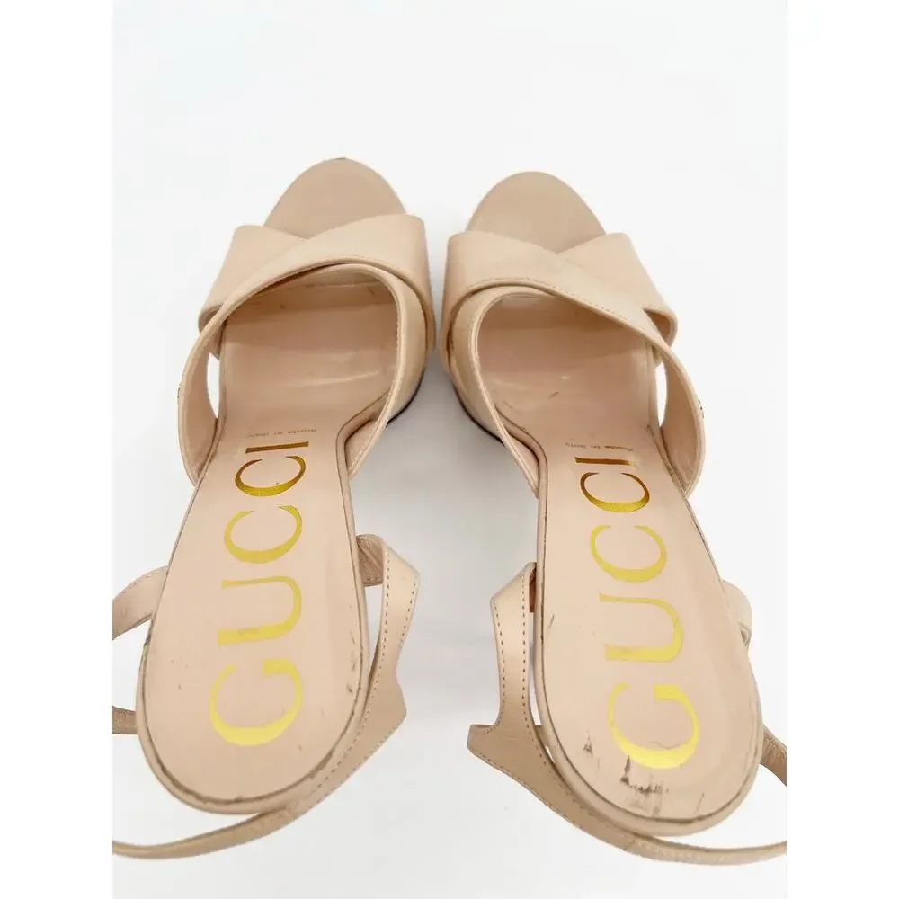 Gucci Angel Light Pink Leather Crisscross GG Platform High Heel Sandals IT 38.5